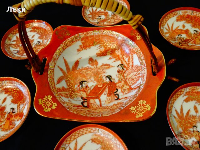 Японски порцелан сервиз,фруктиера,чиния,злато. , снимка 2 - Антикварни и старинни предмети - 33229322