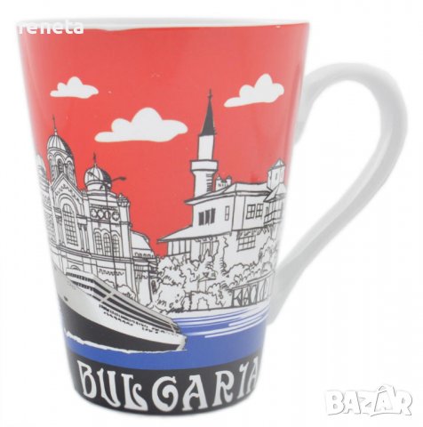 Чаша за чай, България, Керамична ,Червен/Бял, снимка 1 - Български сувенири - 37408953
