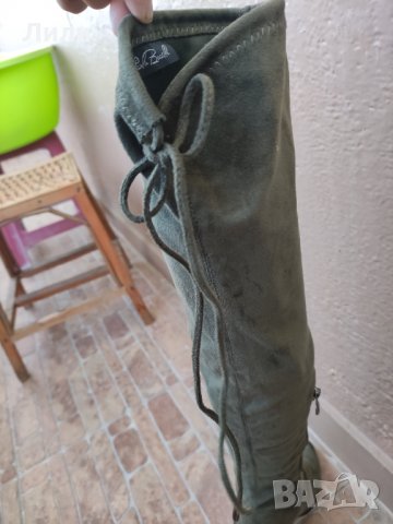 Дамски зелени велурени ботуши , снимка 4 - Дамски ботуши - 34590353