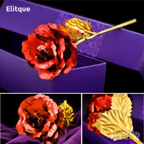 Прекрасна изкуствена роза с 24-каратово златно покритие и стойка "Сърце"., снимка 7 - Подаръци за жени - 52606680