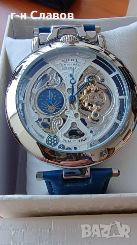 Skeleton DIFFUL Moon Phase Tourbillion Leather Men Automatic Watch