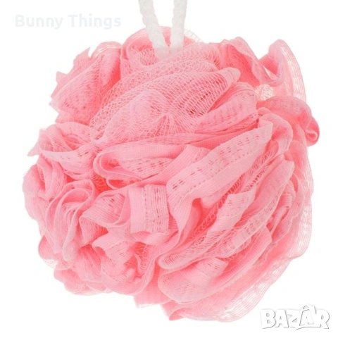 Гъба за баня тип мрежа в розов цвят с дантела- Нова