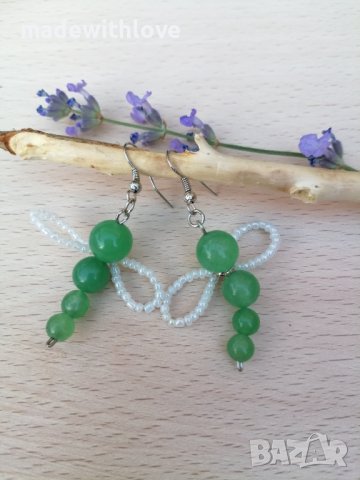 Ръчно изработени обеци от авантюрин "Водно конче" , снимка 4 - Обеци - 43244013