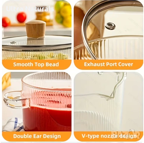 Термоустойчива стъклена тенджера за готвене 1.8 литра, снимка 2 - Съдове за готвене - 53562954