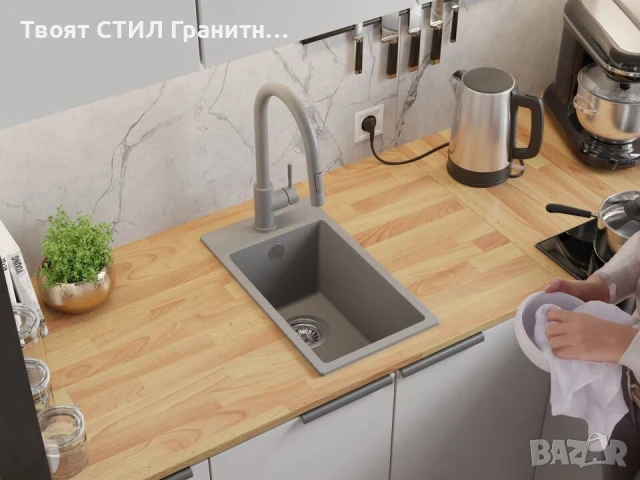 Сива кухненска гранитна мивка Рига 30 XL 280 x 500 mm, снимка 6 - Мивки - 51248970