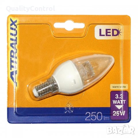 11 бр. LED крушки тип "свещ" 3,3W = 25W E14 топло-бяло 2700K +1 бр.Подарък, снимка 2 - Крушки - 38782274