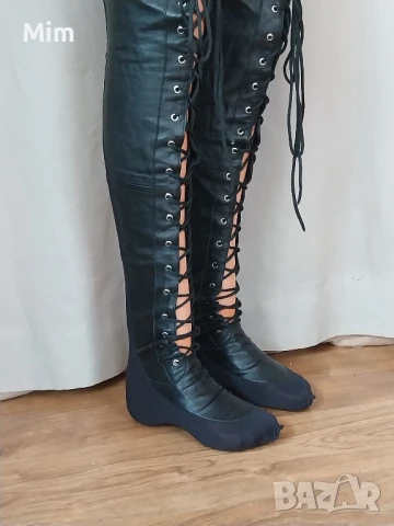 S/M Черни кожени дълги чорапи , снимка 2 - Бельо - 50528787