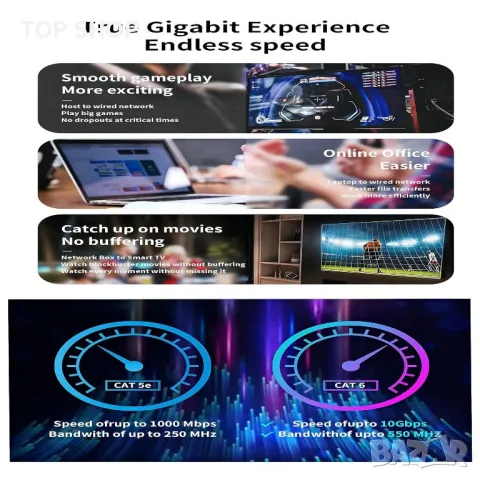 Qxcynsef Outdoor Cat 6 Ethernet кабел, RJ45 екраниран-550-MHz водоустойчив (черен ,40М,50М,60М), снимка 2 - Кабели и адаптери - 49522857