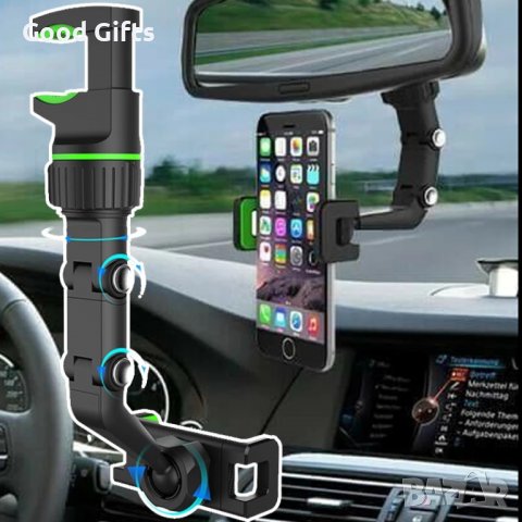Стойка за телефон Clip Holder за кола с монтаж на огледало за обратно виждане, снимка 2 - Зарядни за кола - 38093924