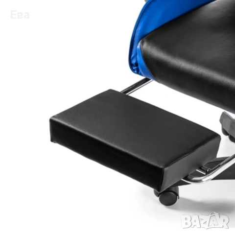 Геймърски стол с поставка за крака - черно-син, въртящ, с масажна функция и спортен дизайн, снимка 2 - Столове - 53253596