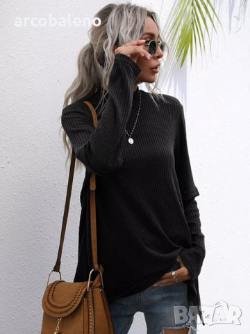 Едноцветен дамски плетен пуловер с висока яка и дълъг ръкав, 2цвята - 024, снимка 3 - Блузи с дълъг ръкав и пуловери - 43430635