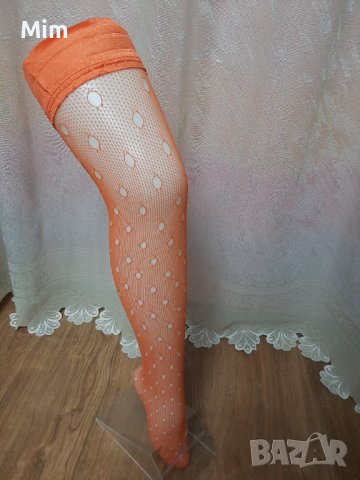  Оранжеви мрежести чорапи със сатенен ластик , снимка 1 - Бельо - 34740264