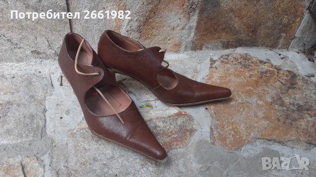 Италиански кафяви обувки на ток, снимка 1 - Дамски обувки на ток - 37199638