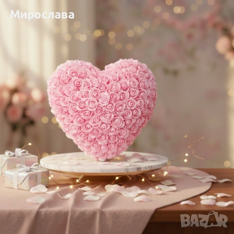 Декоративно сърце от изкуствени рози в подаръчна кутия, снимка 5 - Подаръци за жени - 53047928