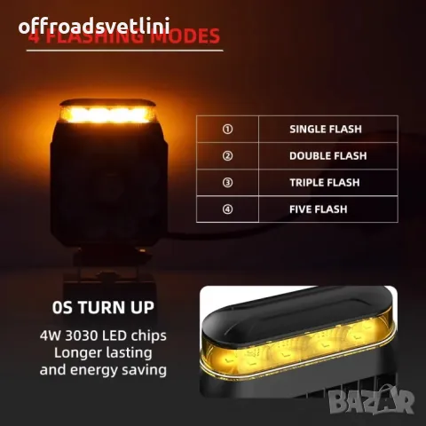 90W LED Халоген Диоден Фар с Аварийна Светлина Блиц Маяк Боен Фар, снимка 3 - Аксесоари и консумативи - 47611484