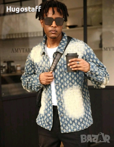 Ново мъжко карго дънково яке риза Street Style накъсан вид овърсайз изтъркано деним памук ХХЛ, снимка 7 - Якета - 53093833