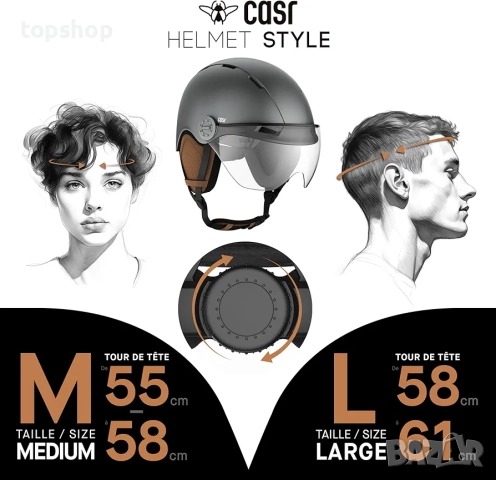 Чисто нова размер L CASR Style Каска за велосипеди и електрически тротинетки – Прозрачен визьор ..., снимка 3 - Аксесоари за велосипеди - 52757020