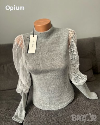 Пуловер с ръкави от мрежа