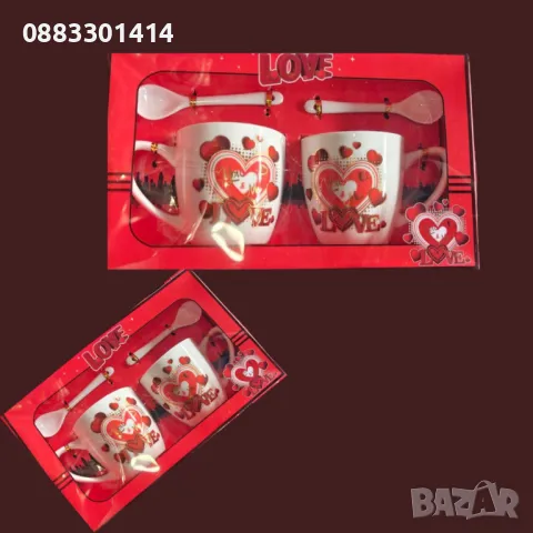 Комплект чаши с лъжички Свети Валентин Сърце Подарък , снимка 4 - Чаши - 49056768