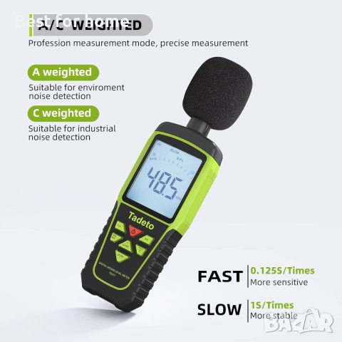 Измервател на децибели, цифров измервател на нивото на звука Tadeto, преносим,30 dB до 130 dB, снимка 6 - Други - 43118207