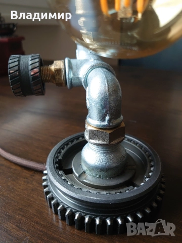 Ръчно изработена лампа в индустриален стил, снимка 6 - Лед осветление - 52373254