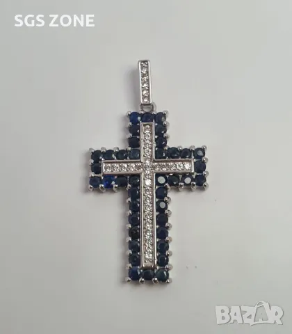 Сребърен Кръст със Сапфири/Рубини/Изумруди, снимка 4 - Колиета, медальони, синджири - 49931920