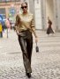 Дамски модни прави ежедневни панталони от изкуствена кожа с висока талия - 023, снимка 2