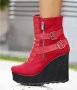 Боти на платформа - червен велур - B2001, снимка 2