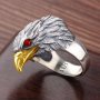 Масивен сребърен пръстен орел с рубини, снимка 1