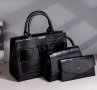 Черна Кожена Дамска Чанта Сет Комплект, снимка 2