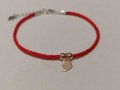 Дамска гривна червен шнур и сребърно сърце със покритие от розово злато, снимка 4