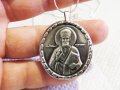 Голям сребърен медальон Свети Николай Чудотворец, икона Свети Николай Чудотворец  сребърно синджирче, снимка 2