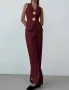 Елегантен дамски сет бордо панталон и елек, снимка 2