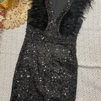 Ефирна рокля с естествени пера и пайети , снимка 2 - Рокли - 39081832