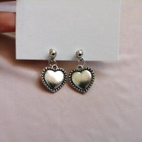 Дамски обеци с висулки сърца в сребрист цвят, снимка 9 - Обеци - 43899778