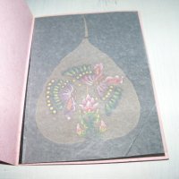 Ръчно рисувана картичка върху листо от дървото Бодхи, Индия 5, снимка 3 - Други ценни предмети - 35593819