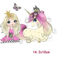 Принцеса с пеперуда и Еднорог Unicorn термо щампа апликация картинка за дреха, снимка 1 - Други - 27860917