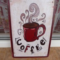 Метална табела кафе голяма чаша дълга нес 3 в 1 coffee топло, снимка 1 - Декорация за дома - 43106522