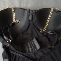 S луксозно черно боди със сатен и тюл и златисти верижни презрамки, снимка 15 - Бельо - 40552258