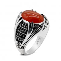 Дамски пръстен с червен топаз, снимка 1 - Пръстени - 39073416