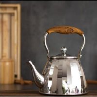 Чайник от неръждаема стомана с фина цедка и дървена дръжка, 2L, снимка 2 - Аксесоари за кухня - 44086386