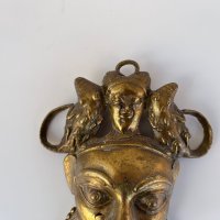 Бронзова африканска маска №1876, снимка 2 - Антикварни и старинни предмети - 35620812