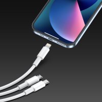 Универсален кабел 3 в 1 за телефони iOS и Android 1,2 м, снимка 2 - USB кабели - 43126337