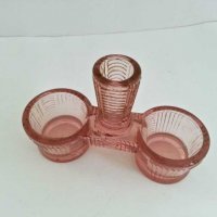 Антикварна стъклена солница цветно розово стъкло, снимка 2 - Антикварни и старинни предмети - 28766135