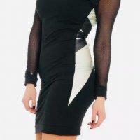 QUONTUM Нова къса рокля с ефектен гръб в черно и бяло дълъг ръкав, снимка 2 - Рокли - 32295448