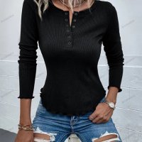 Дамска едноцветна блуза с дълги ръкави с рипсови копчета, 2цвята - 023, снимка 10 - Блузи с дълъг ръкав и пуловери - 40052901