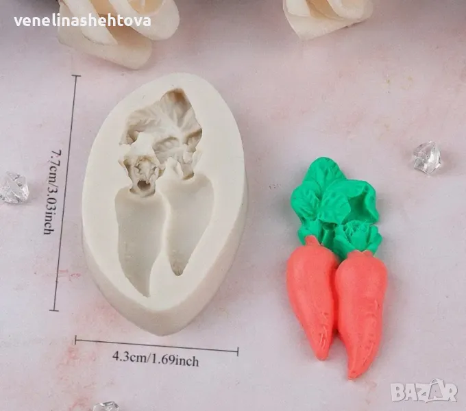 Два слепени моркова моркови Силиконов молд форма за гипс смола фондан за декорация на торта , снимка 1