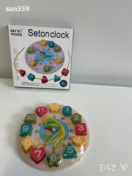 Малък дървен часовник сортер, снимка 1