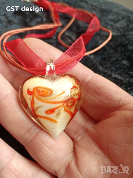 Спешно Топ Колие Висулка Мурано Стъкло Органза Релеф Сърце , снимка 1