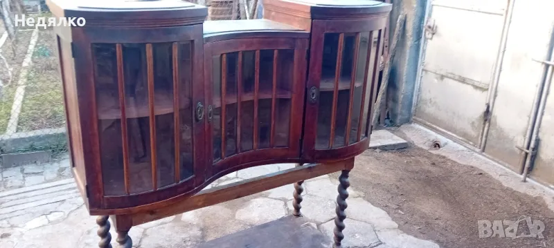 Старинна австрийска махагонова витрина,скрин,кристал, снимка 1